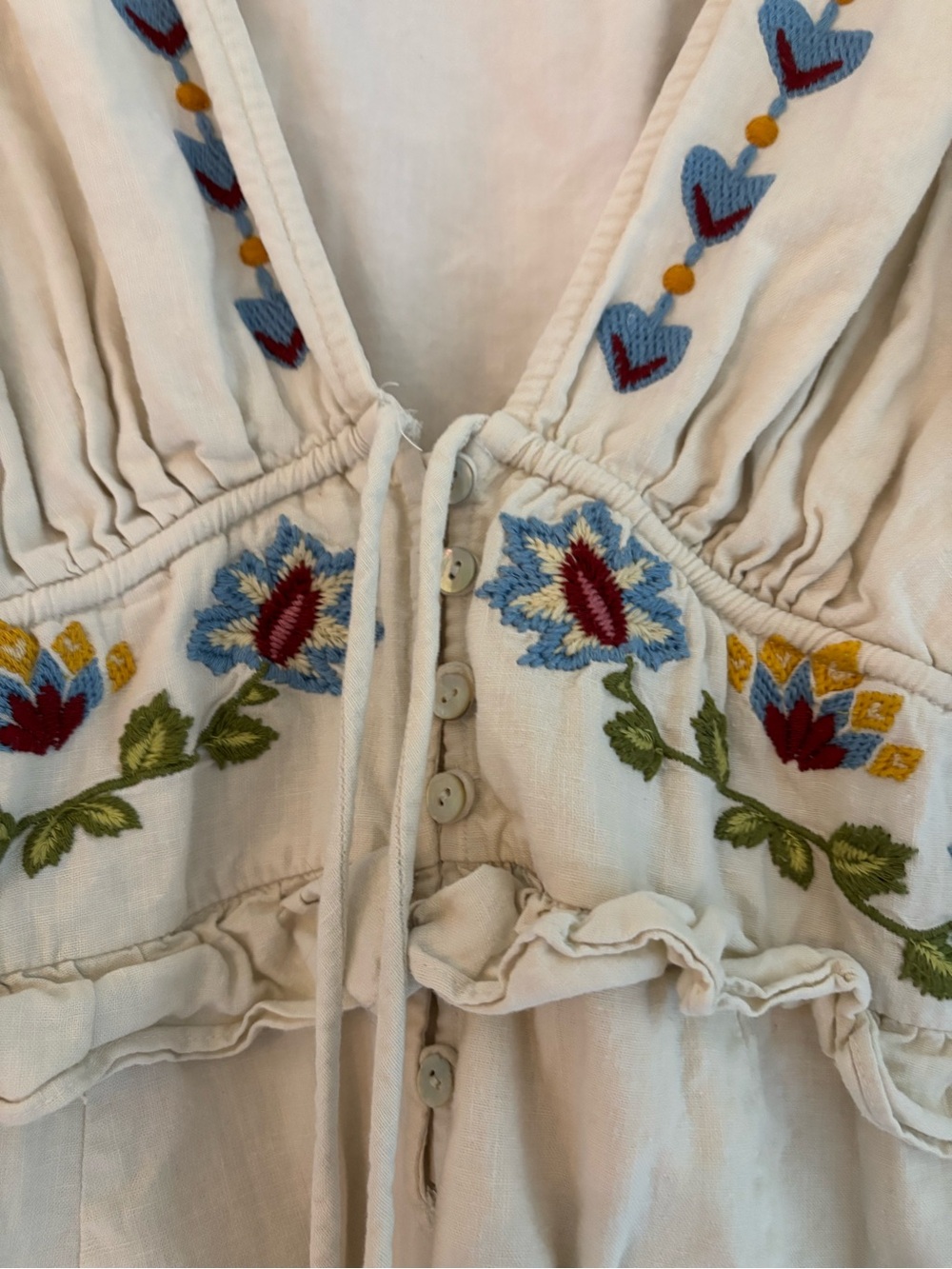 Farm Rio Summer Garden Cream Embroidered Flutter Sleeve Romper - Picture 7 of 12